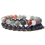 2Pcs/Set Couples Distance Bracelets male Black Lava Stone Beads bracelet female wood beads Charm Bracelets Women Men bracelet