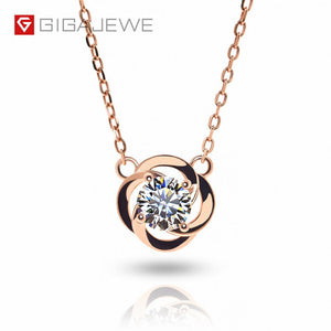 GIGAJEWE 0.5ct 5mm EF Round 18K Rose Gold Plated 925 Silver Moissanite Necklace Diamond Test Passed Jewelry Woman Girl Gift
