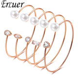 ERLUER Hot sale adjustable Bangle Imitation pearl Heart Bracelets for women Girl wedding rose gold fashion Cuff Bracelet jewelry