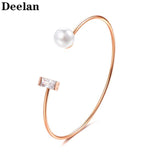 ERLUER Hot sale adjustable Bangle Imitation pearl Heart Bracelets for women Girl wedding rose gold fashion Cuff Bracelet jewelry