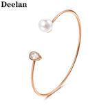 ERLUER Hot sale adjustable Bangle Imitation pearl Heart Bracelets for women Girl wedding rose gold fashion Cuff Bracelet jewelry