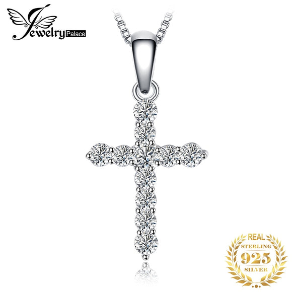 JPalace Cross CZ Silver Pendant Necklace 925 Sterling Silver Choker Statement Necklace Women Silver 925 Jewelry Without Chain