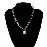 SHIXIN Punk Simple Padlock Pendant Necklace Hiphop Fashion Lock Necklace for Women Gold/Silver Chunky Necklace Chain on the Neck