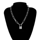 SHIXIN Punk Simple Padlock Pendant Necklace Hiphop Fashion Lock Necklace for Women Gold/Silver Chunky Necklace Chain on the Neck