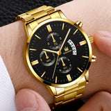 Men Luxury Business Quartz Military Watch Golden Stainless Steel Band Mens Watches Date Calendar Male Clock Relogio Dropshipping