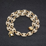 Alloy Rhinestone Hip hop Necklace Iced Out  Coffee Bean Pig Nose Charm Link Punk Choker Chain Bling Jewelry Necklaces for Mens