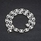 Alloy Rhinestone Hip hop Necklace Iced Out  Coffee Bean Pig Nose Charm Link Punk Choker Chain Bling Jewelry Necklaces for Mens