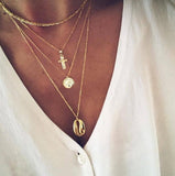 Gold color Choker Necklace for women layered shell star moon Pendant Chain Necklaces & Pendants Bohemian chokers Fashion Jewelry