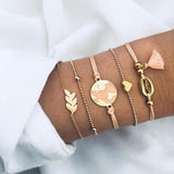 Bohemian Silver Beads Chain Bracelets Bangles For Women Fashion Heart Compass Gold Color Chain Bracelets Sets Jewelry Gift
