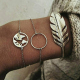 Bohemian Silver Beads Chain Bracelets Bangles For Women Fashion Heart Compass Gold Color Chain Bracelets Sets Jewelry Gift