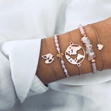 Bohemian Silver Beads Chain Bracelets Bangles For Women Fashion Heart Compass Gold Color Chain Bracelets Sets Jewelry Gift