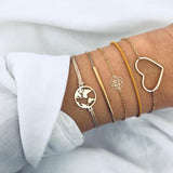 Bohemian Silver Beads Chain Bracelets Bangles For Women Fashion Heart Compass Gold Color Chain Bracelets Sets Jewelry Gift