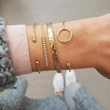 Bohemian Silver Beads Chain Bracelets Bangles For Women Fashion Heart Compass Gold Color Chain Bracelets Sets Jewelry Gift