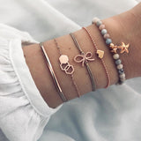 Bohemian Silver Beads Chain Bracelets Bangles For Women Fashion Heart Compass Gold Color Chain Bracelets Sets Jewelry Gift