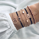 Bohemian Silver Beads Chain Bracelets Bangles For Women Fashion Heart Compass Gold Color Chain Bracelets Sets Jewelry Gift