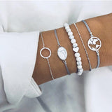 Bohemian Silver Beads Chain Bracelets Bangles For Women Fashion Heart Compass Gold Color Chain Bracelets Sets Jewelry Gift