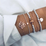 Bohemian Silver Beads Chain Bracelets Bangles For Women Fashion Heart Compass Gold Color Chain Bracelets Sets Jewelry Gift