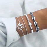 Bohemian Silver Beads Chain Bracelets Bangles For Women Fashion Heart Compass Gold Color Chain Bracelets Sets Jewelry Gift