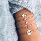 Bohemian Silver Beads Chain Bracelets Bangles For Women Fashion Heart Compass Gold Color Chain Bracelets Sets Jewelry Gift