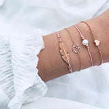 Bohemian Silver Beads Chain Bracelets Bangles For Women Fashion Heart Compass Gold Color Chain Bracelets Sets Jewelry Gift