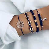Bohemian Silver Beads Chain Bracelets Bangles For Women Fashion Heart Compass Gold Color Chain Bracelets Sets Jewelry Gift
