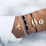 Bohemian Silver Beads Chain Bracelets Bangles For Women Fashion Heart Compass Gold Color Chain Bracelets Sets Jewelry Gift
