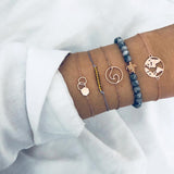 Bohemian Silver Beads Chain Bracelets Bangles For Women Fashion Heart Compass Gold Color Chain Bracelets Sets Jewelry Gift
