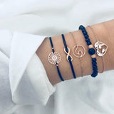 Bohemian Silver Beads Chain Bracelets Bangles For Women Fashion Heart Compass Gold Color Chain Bracelets Sets Jewelry Gift