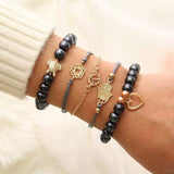 Bohemian Silver Beads Chain Bracelets Bangles For Women Fashion Heart Compass Gold Color Chain Bracelets Sets Jewelry Gift
