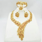 Fashion women Dubai gold-color African bead jewelry sets Bridal wedding Party shiny zircon Necklace Bangle Earring Ring