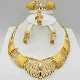 Fashion women Dubai gold-color African bead jewelry sets Bridal wedding Party shiny zircon Necklace Bangle Earring Ring