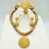 Fashion women Dubai gold-color African bead jewelry sets Bridal wedding Party shiny zircon Necklace Bangle Earring Ring