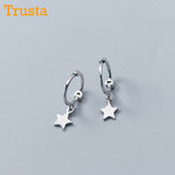 Trusta 2018  100% 925 Solid Sterling Silver Star Small Stud Earrings For Girls Teens Gift Womens Fashion Jewelry DS900