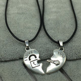 2 PCs/Set Couple Necklace for Women and Men Silver Two Pieces Heart Pendant Paired Necklace Fashion Necklace Gifts for Women