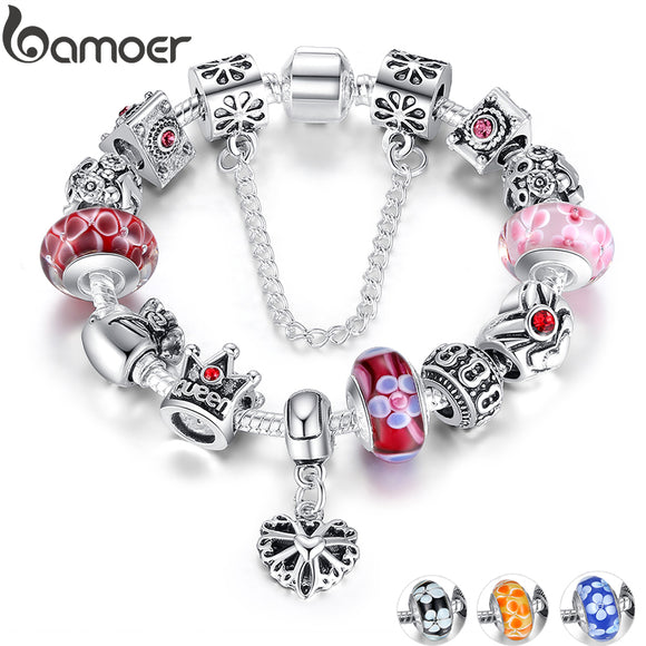 BAMOER Queen Jewelry Silver Charms Bracelet & Bangles With Queen Crown Beads Bracelet for Women ANNIVERSARY SALE 2018 PA1823