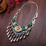 Miao silver collares etnicos retro grandes pendant bell big brand women's Flower embroidery necklace & pendants bohemia female jewelry Festival show Classic atmosphere accessories bijuteria pusheen wholesale