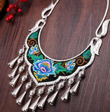 Miao silver collares etnicos retro grandes pendant bell big brand women's Flower embroidery necklace & pendants bohemia female jewelry Festival show Classic atmosphere accessories bijuteria pusheen wholesale