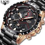 LIGE Watch Men Top Brand Luxury Mens Watches Sporty Stainless Steel Waterproof Chronograph Quartz Wristwatch Relogio Masculino
