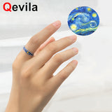 Qevila Fashion Jewelry Van Gogh Rings Plated S925 Sterling Silver Van Gogh Starry Sky Open Women Ring For Women Men Romantic Gift Wedding Bohemian Boho Valentine's Day Gift For Lover Men Rings