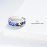 Qevila Fashion Jewelry Van Gogh Rings Plated S925 Sterling Silver Van Gogh Starry Sky Open Women Ring For Women Men Romantic Gift Wedding Bohemian Boho Valentine's Day Gift For Lover Men Rings