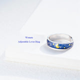 Qevila Fashion Jewelry Van Gogh Rings Plated S925 Sterling Silver Van Gogh Starry Sky Open Women Ring For Women Men Romantic Gift Wedding Bohemian Boho Valentine's Day Gift For Lover Men Rings