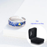 Qevila Fashion Jewelry Van Gogh Rings Plated S925 Sterling Silver Van Gogh Starry Sky Open Women Ring For Women Men Romantic Gift Wedding Bohemian Boho Valentine's Day Gift For Lover Men Rings