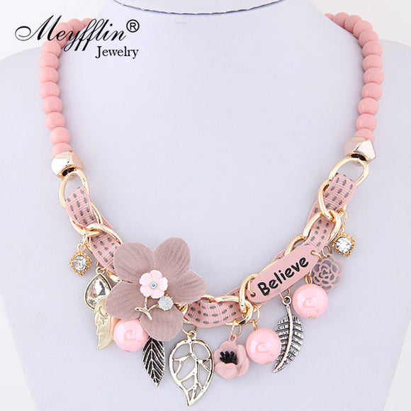 Meyfflin Flower Statement Necklaces 2019 Vintage Resin Beads Candy Color Choker Necklaces Fashion Jewelry for Women Collier