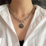 New design silver metal bead chain choker necklace for women exaggeration punk pin square pendant statement necklace jewelry