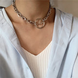 New design silver metal bead chain choker necklace for women exaggeration punk pin square pendant statement necklace jewelry