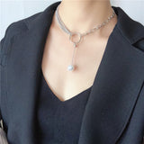 New design silver metal bead chain choker necklace for women exaggeration punk pin square pendant statement necklace jewelry