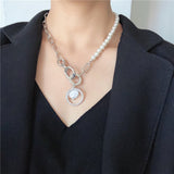 New design silver metal bead chain choker necklace for women exaggeration punk pin square pendant statement necklace jewelry