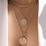 New design silver metal bead chain choker necklace for women exaggeration punk pin square pendant statement necklace jewelry