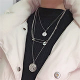 New design silver metal bead chain choker necklace for women exaggeration punk pin square pendant statement necklace jewelry