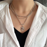 New design silver metal bead chain choker necklace for women exaggeration punk pin square pendant statement necklace jewelry